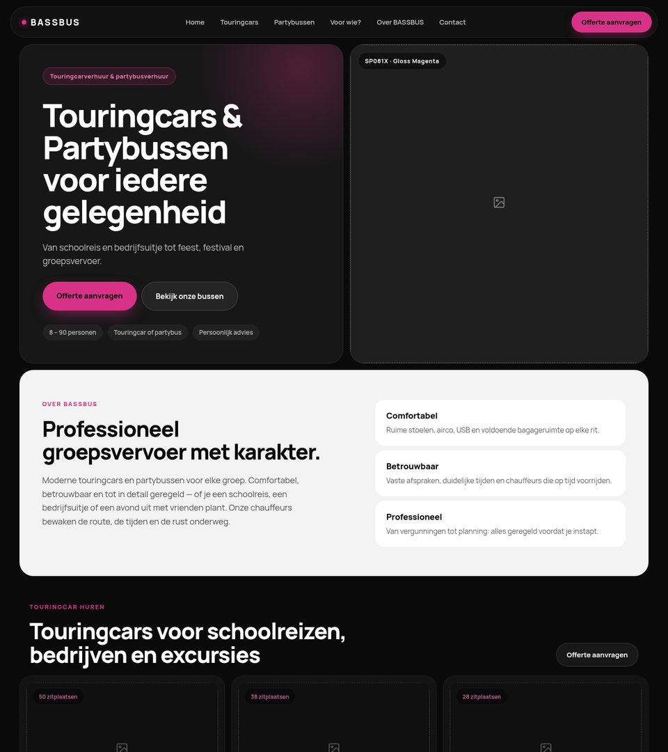 Thema 2 — homepage met zwevende menubalk en afgeronde kaarten